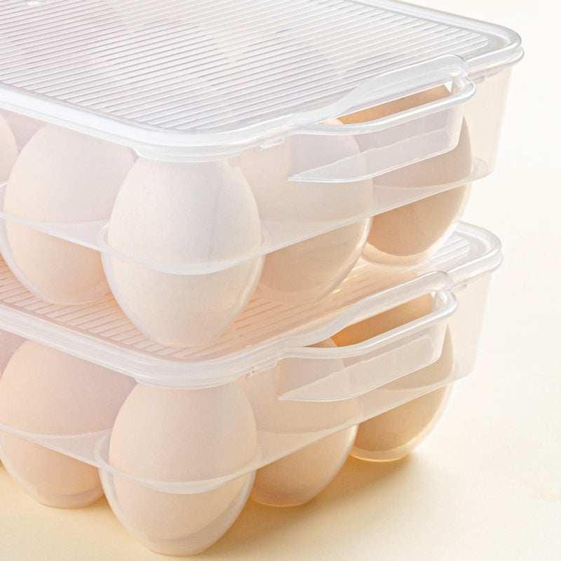 ZHENFAN Clear Plastic Egg Holder for Refrigerator, Stackable Egg Storage Trays With Lid & Handles, Plastic Egg Box Carrier 4 Pack, BPA-Free Egg Storage Container for 18 Eggs - Image 4